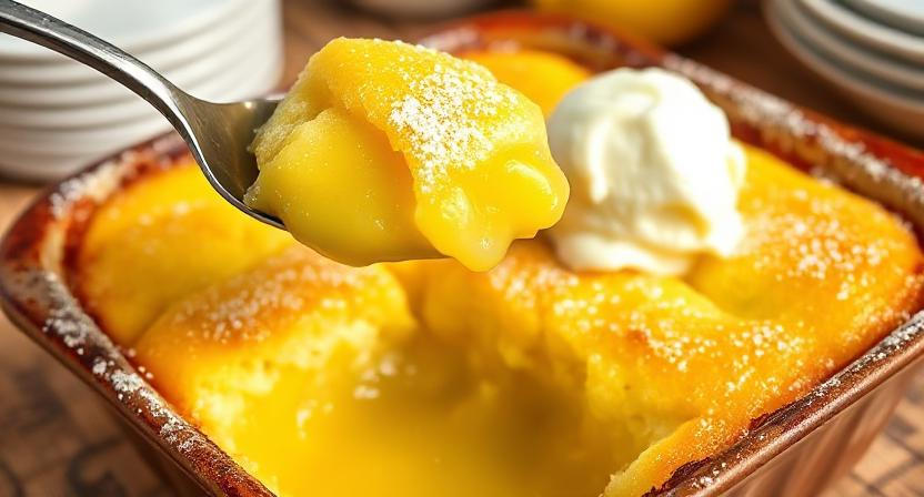"Baking is magic, and this Lemon Cobbler proves it—layers swap places, flavors shine, and every bite is pure sunshine! 🍋✨"